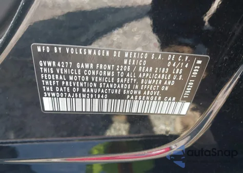 2014 Volkswagen Jetta 1.8T Se z USA, uszkodzony, nr VIN 3VWD07AJ5EM291940